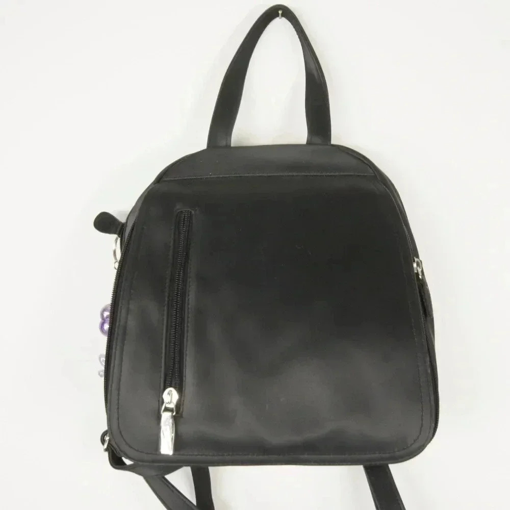 Vintage 90s Y2K 2000s Retro Black Satin Mini Backpack w Purple Frog Charm